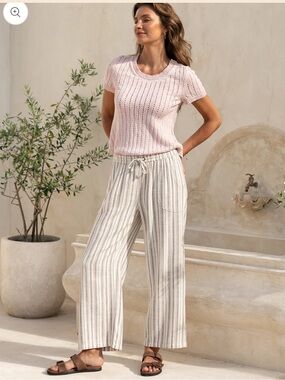 NOMAD Jolie Linen Blend Wide-Leg Pants in Driftwood Stripe Small